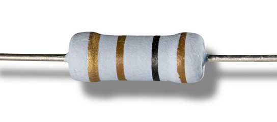 Resistor on a white background and a shadow behind and below.