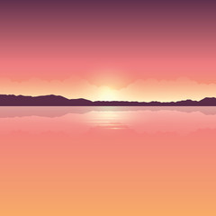 romantic orange sunset ocean landscape vector illustration EPS10