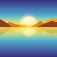 Fototapeta na wymiar romantic sunset on autumn mountain and ocean landscape vector illustration EPS10