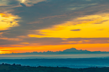 View of Mount Mont Blanc at sunrise.