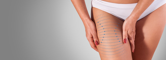 Elastic skin on thigh - obrazy, fototapety, plakaty