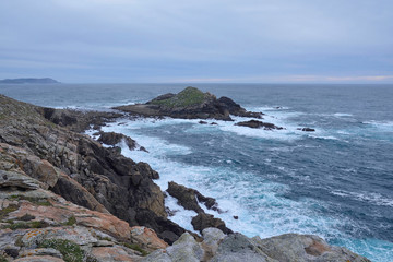 Maritime storm on the cliffs of Touriñan in Muxía, Costa da Morte, Galicia, Spain. These cliffs are the westernmost coast of the Spanish peninsular territory.