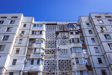 Facade of residential building in Chisinau city, Moldova