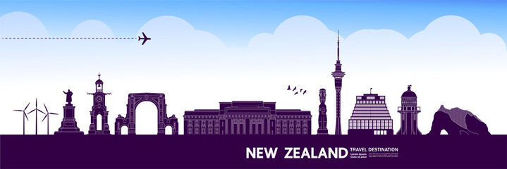 New Zealand travel destination grand vector illustration.