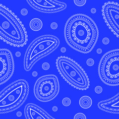 Seamless paisley decorative classic blue pattern ornate repeat endless background