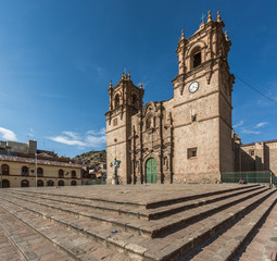 Panoramic view of the Cathedral of Puno at a sunny day in Peru