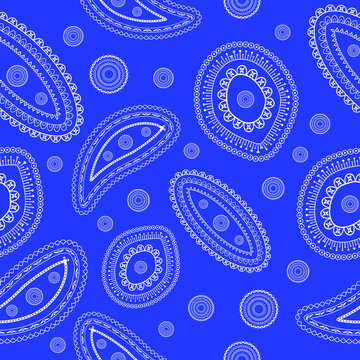 Seamless paisley decorative classic blue pattern ornate repeat endless background