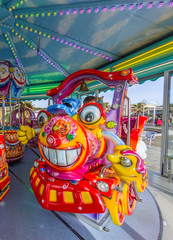 Colorful carousel at the amusement park
