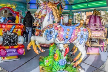Colorful carousel at the amusement park