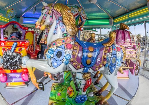 Colorful carousel at the amusement park