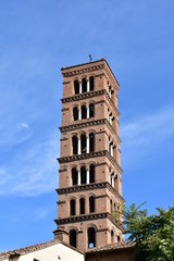 Fototapeta na wymiar Basilica of Santa Maria in Cosmedin bell tower. Rome, Italy.