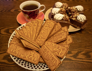 Shortbread diet cookies and chocolate brownie made from natural ingredients are delicious with tea, healthy and promote weight loss