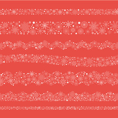 Set of borders made of white snowflakes on a red background. - 300417695