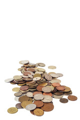 Different country coins on a white background