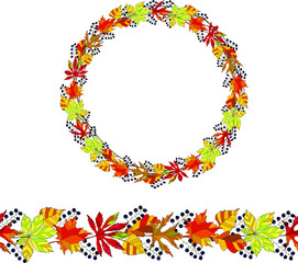 Set of brush and garland of  autumn different  leaves 