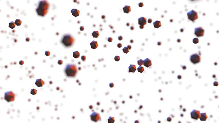icosahedrons floating in front of a white background, abstract scene with geometric objects with depth of field