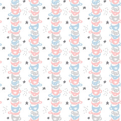Cartoon scandinavian seamless pattern with cups. Pastel multicolors. Vector illustration can be used for wallpaper, textile, web page background