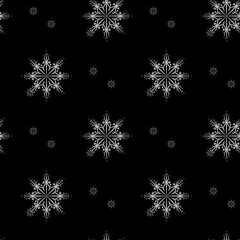 Fototapeta na wymiar Black seamless Christmas pattern with different snowflakes falling
