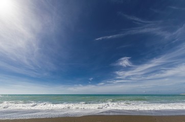Fototapeta na wymiar Seascape background with beach and sea