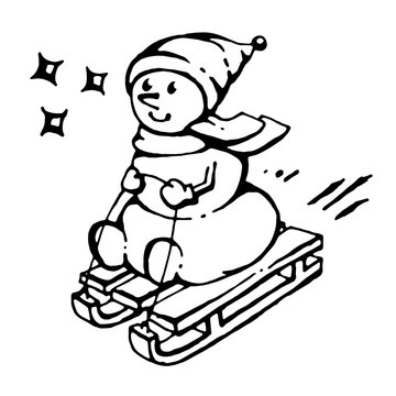 Coloring book or page. Snowman vector image.