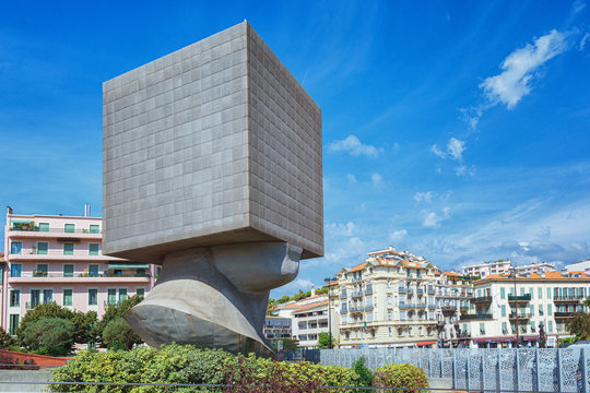 Nice, France, September 6, 2018. The famous La T&ecirc;te Carr&eacute;e Library of Nice designed by Sacha Sosno