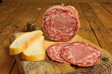 typical traditional Italian salami and salami sandwich