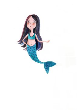 Mermaid on a white background painted with watercolor, illustration