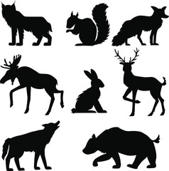 black forest  animals isolated on white background