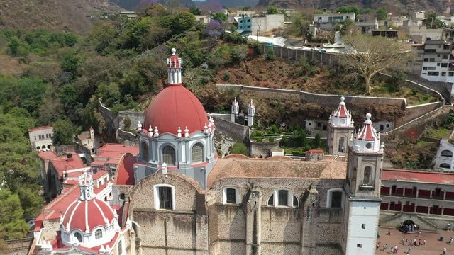 Aerial drone view of the christian sanctuary of Chalma, Mexico