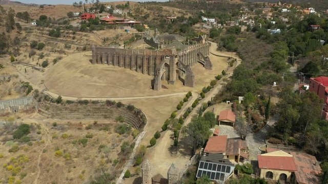 Aerial drone view of an ancient spanish colonial mine in Guanajuato, Mexico