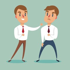 Businessman fighting against another businessman. Business competition concept. Stock flat vector illustration.