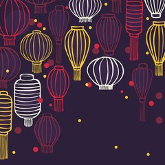Fototapeta na wymiar Asian street and chinese holiday lanterns. Vector background