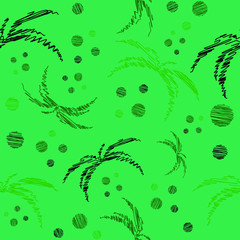 Seamless abstract palms green pattern abstract dots and natural elements repeat endless background