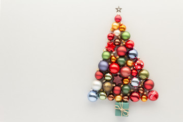 Christmas composition. Bauble set gift top view background with copy space for your text. Flat lay.