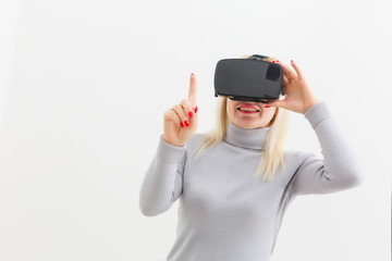 Young woman using a virtual reality headset