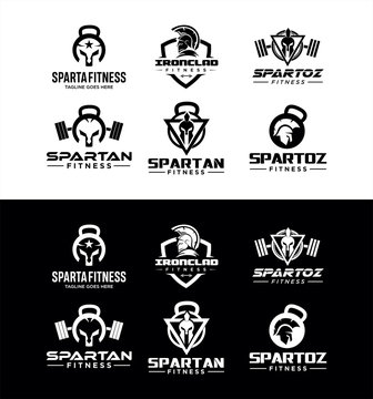 Set Of Spartan Fitness And Gym Logo  silhouette Vector  . Fitness Logo . Bodybuilding Logo design inspiration