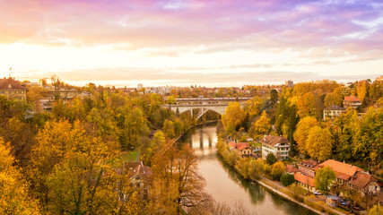 Obraz premium Cityscape of Bern and the bridge in sunset, Switzerland