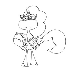 Cute fabulous unicorn with outlined for coloring book isolated on a white background. Unicorns geography teacher with a globe and a book in his hands.	