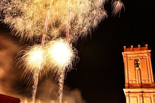 Colorful Fireworks in pyromusical show in Elche