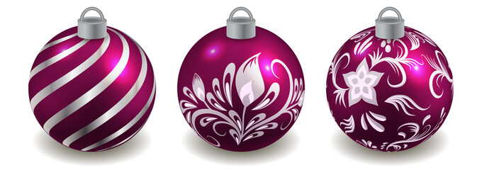 Christmas balls isolated. Set of decorative toys for New Year celebration and Christmas Tree decor. Vector illustration