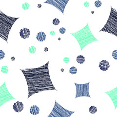 Seamless abstract scribbled diamond and dots shapes repeat endless background