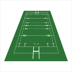 Detailed illustration of rugby fields with perspective. Rugby field with marking from top view