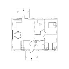 House interior suburban house. Black and White floor plan of a modern apartment. Vector blueprint. Architectural modern background.