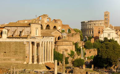 View of the antique Roman city ruins, in Rome, Italy.