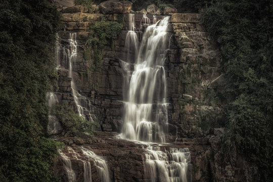 Waterfall scenery landscape Ramboda falls  in Sri Lanka Nuwara Eliya 