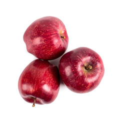 Three red ripe apples, perfect isolate on a white background, harvesting design.
