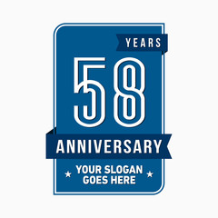 58 years anniversary design template. Fifty-eight years celebration logo. Vector and illustration.