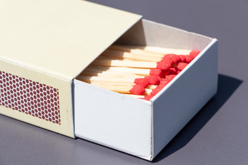 Matchsticks with red sulfur in a matchbox