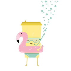 Vector colorful illustration of character glass of coffee with hands. Funny coffee Flat style hand drawn line art coffee design of poster.