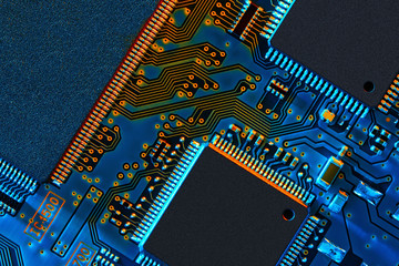 Electronic circuit board close up.